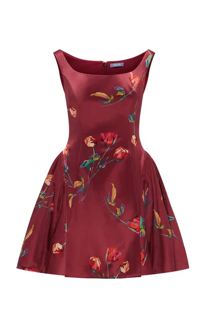 Leo Lin Zaya Velvet Mini Dress - Rose Print In Maroon In Brown