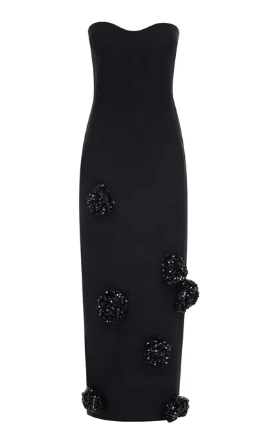Leo Lin Zayna Embellished Wool-silk Maxi Dress In Black
