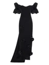 Leo Lin Zayna Puff-sleeve Gown In Black