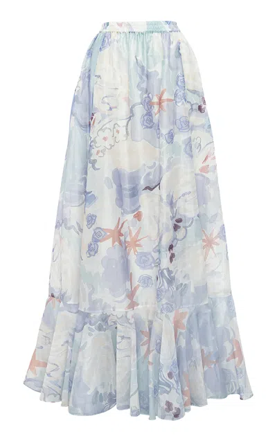 Leo Lin Zinnia Linen-blend Maxi Skirt In Blue