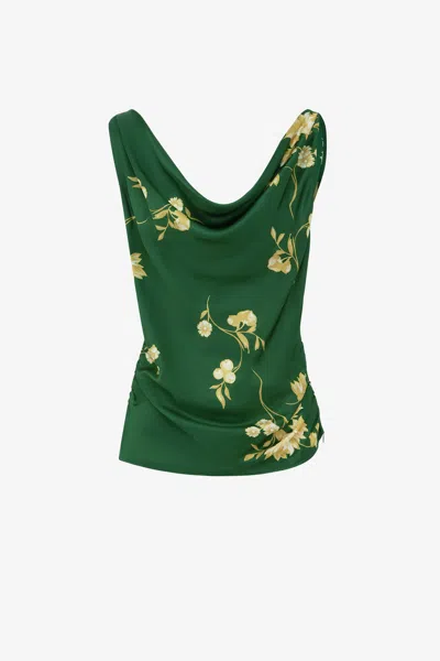 Leo Lin Zuri Cowl Neck Top - Forest Print In Green