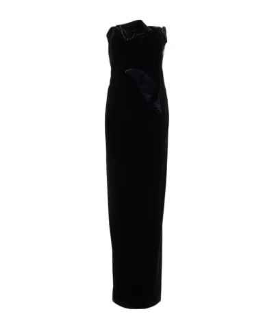 Leo Marilyn Cutout Floral-appliqué Velvet Gown In Black