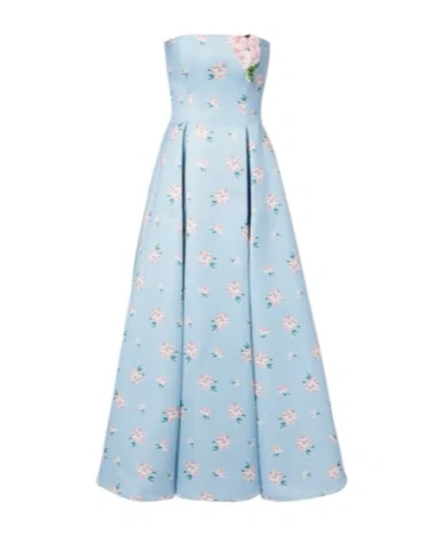Leo Nora Floral Bustier Gown In Blue
