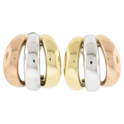 Pre-owned Leo Pizzo 18k Tri Gold Large Wide 22.6mm Polished 3 Hoop Omega Cuff Earrings In Multi