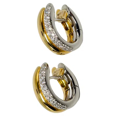Pre-owned Leo Pizzo 18k White And Yellow Gold Diamonds Pair Of Hoop Earrings