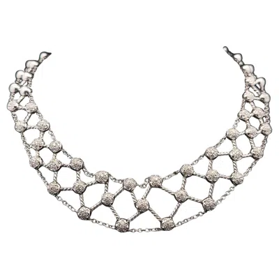Pre-owned Leo Pizzo 18k White Gold 1.50ctw Diamond Covered Latice Style Flexible Necklace
