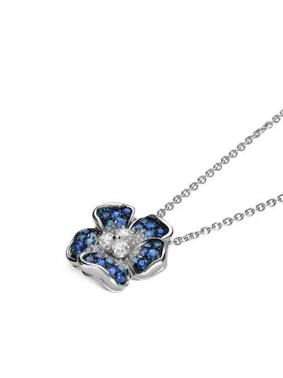 Leo Pizzo 18kt White Gold Flora Diamond And Sapphire Necklace In Silber