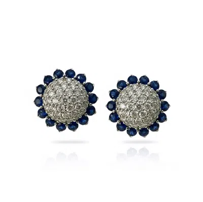 Pre-owned Leo Pizzo 18kt White Gold Floral Earrings With Diamonds And Sapphires