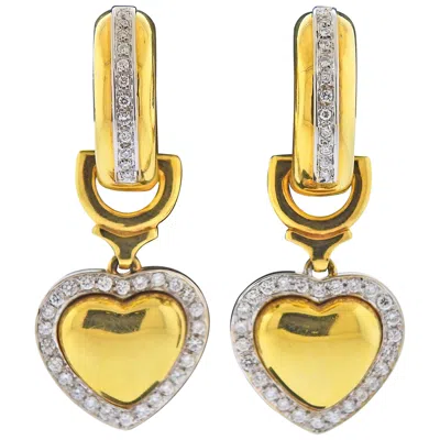 Pre-owned Leo Pizzo Diamond Gold Heart Earrings In Multi