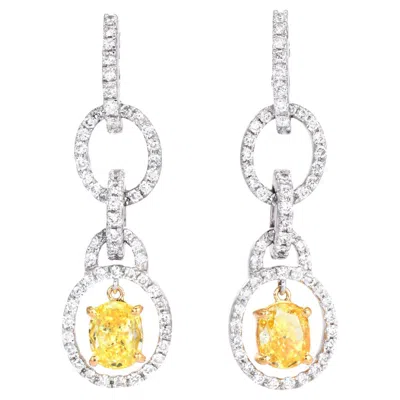 Pre-owned Leo Pizzo Fancy Yellow Oval Diamond Platinum 18k Dangle Earrings