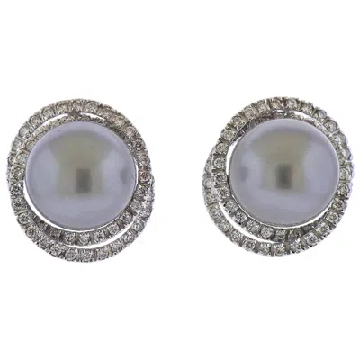 Pre-owned Leo Pizzo Tahitian South Sea Pearl Diamond Gold Earrings In Multi