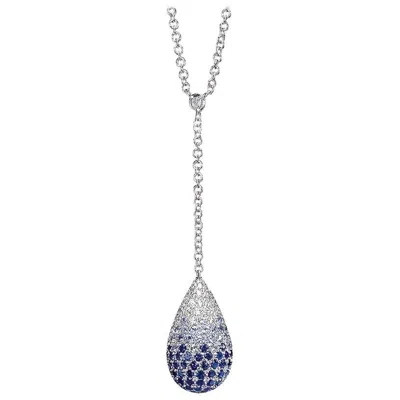 Pre-owned Leo Pizzo White Gold Dew Drop Pendant 4.05ct. Blue Sapphire & .75 Carat Diamond