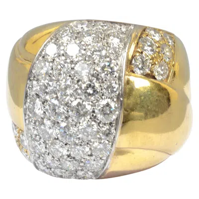 Pre-owned Leo Pizzo Wide Gold Diamond Band Ring In Multi