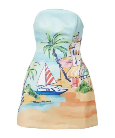 Leo Printed Bustier Dress In Blue