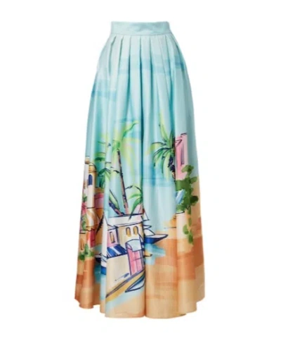 Leo Printed Satin Maxi Skirt In Blue