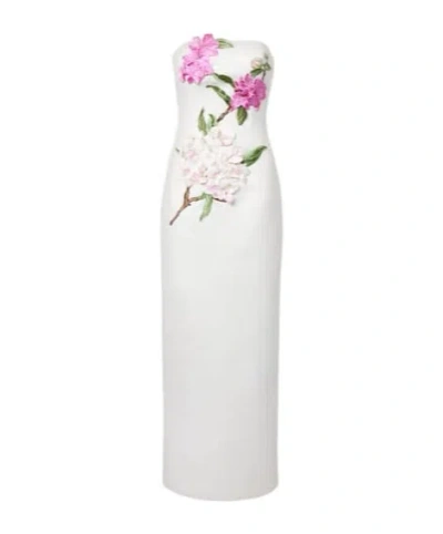 Leo Rayna Floral-appliqué Bustier Dress In Brown