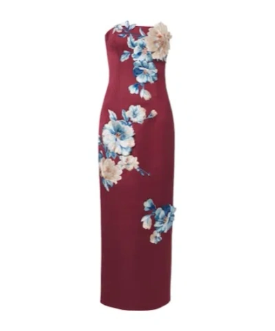 Leo Rayna Floral-appliqué Bustier Dress In Brown