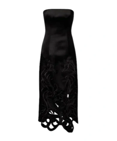 Leo Rayna Floral-appliqué Bustier Gown In Black