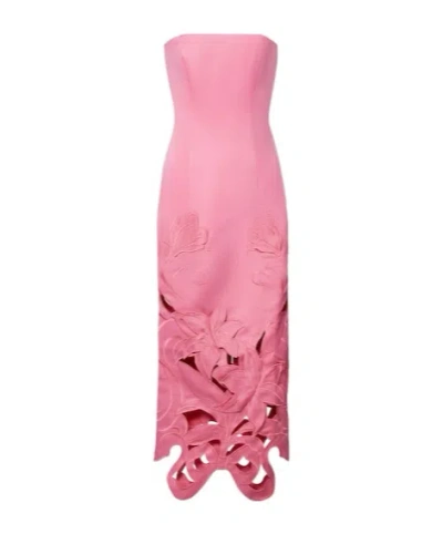 Leo Rayna Floral-appliqué Bustier Gown In Pink