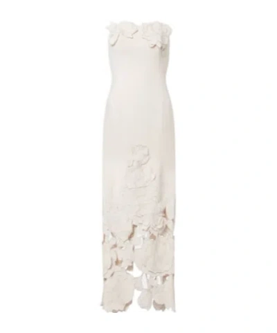 Leo Rayna Floral-appliqué Crêpe Maxi Dress In Neutral