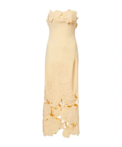 Leo Rayna Floral-appliqué Strapless Midi Dress In Yellow