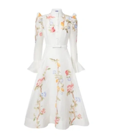 Leo Selina's Floral Ruffle Dress In White