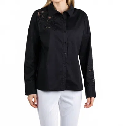 Leo Ugo Beaded Flower Button Down Shirt In Black