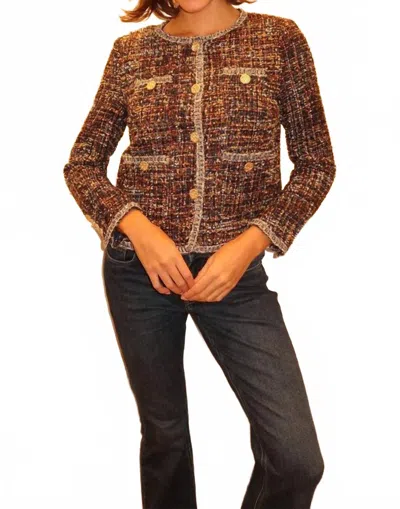 Leo Ugo Buttons Tweed Jacket In Black Multi In Brown