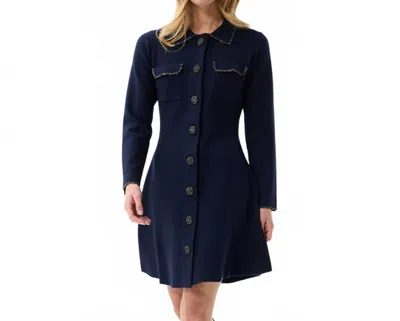 Leo Ugo Flared Button Front Knit Dress In Navy In Blue