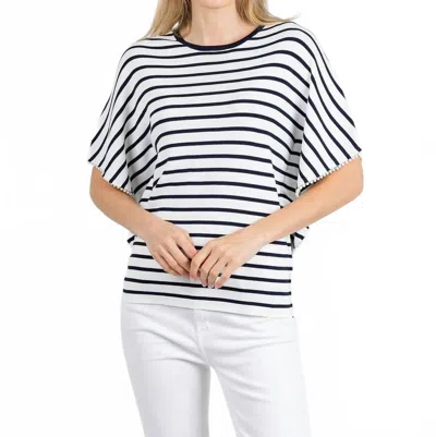 Leo Ugo Relaxed Drapey Wide Stripe Top In White/navy