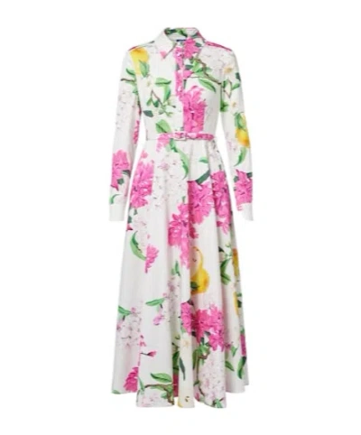 Leo Zara Belted Printed Cotton Midi Dress In Multi