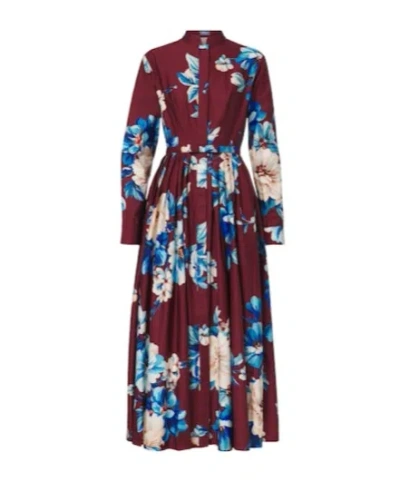 Leo Zara Floral Cotton Shirt Dress In Burgundy