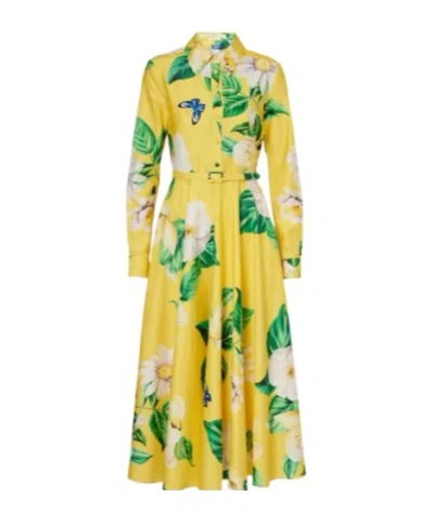 Leo Zara Floral Cotton Shirt Dress In Yellow