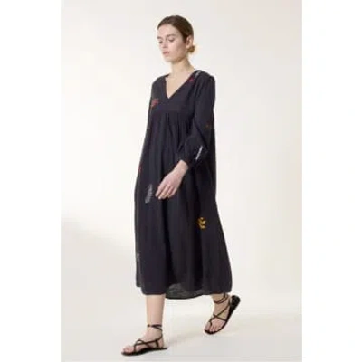 Leon & Harper Romaine Embroidered Dress In Carbone In Grey