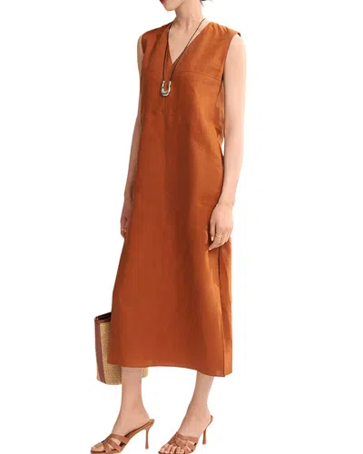 Leon Gori Linen Midi Dress In Brown