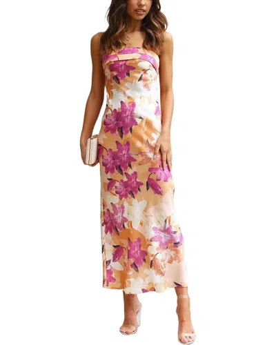 Leon Gori Maxi Dress In Apricot & Multicolor Print