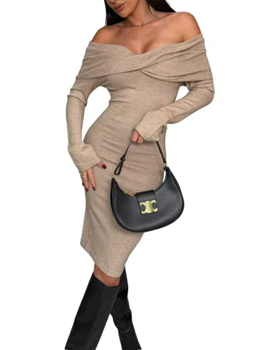Leon Gori Off-the-shoulder Midi Dress In Neutral