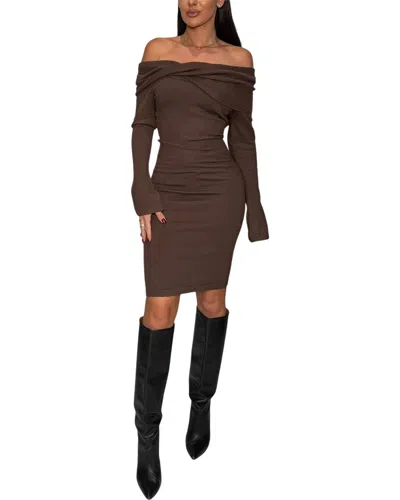 Leon Gori Off-the-shoulder Mini Dress In Brown