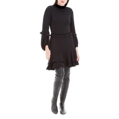 Leon Max Womens Ruffled Knee Midi Dress In Black