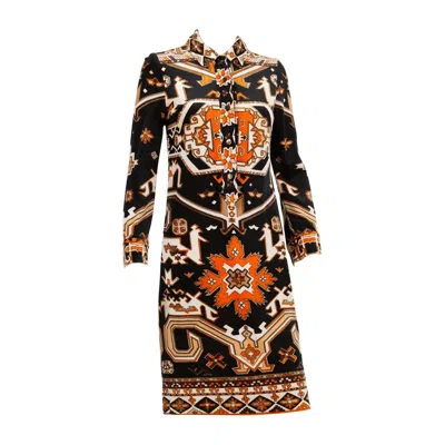 Pre-owned Leonard 1960s  Kilim Velvet Dress In Black