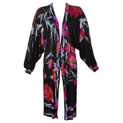 Pre-owned Leonard 1970s  Paris Floral Silk Jersey Dress Jacket In Black