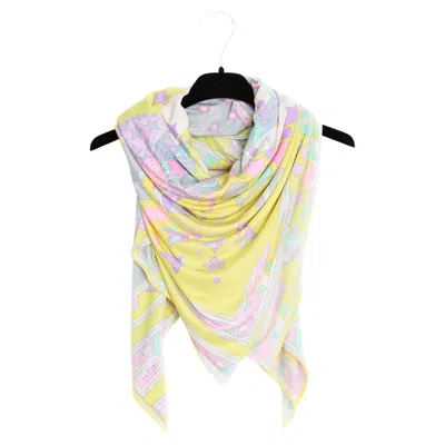 Pre-owned Leonard 1990s Carré Soie Jaune 145 Silk Jersey Grey Circus Scarf Carre Sarong In Gray