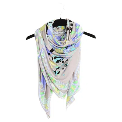 Pre-owned Leonard 1990s Carré Soie Violet 145 Silk Jersey Grey Circus Scarf Carre Sarong In Purple
