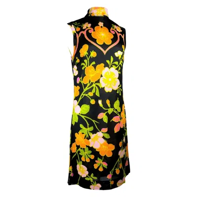 Pre-owned Leonard A Summer Dress By Léonard In Silk Knit Printed With Psychedelic Flowers C. 1968 In Black