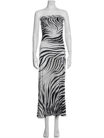 Pre-owned Leonard Animal Print Long Dress In White