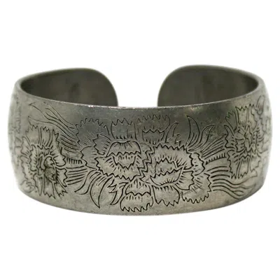 Pre-owned Leonard Carnation Etched Pewter Cuff Bracelet Circa 1970s In Multi