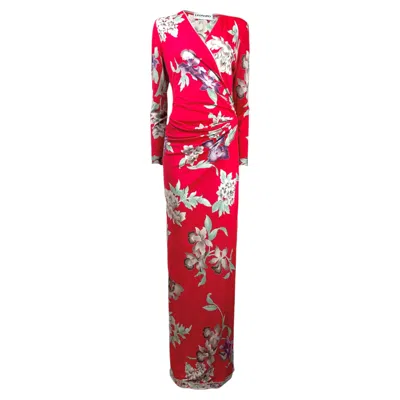 Pre-owned Leonard Crepe Jersey Maxi Dress Floral Print In Red