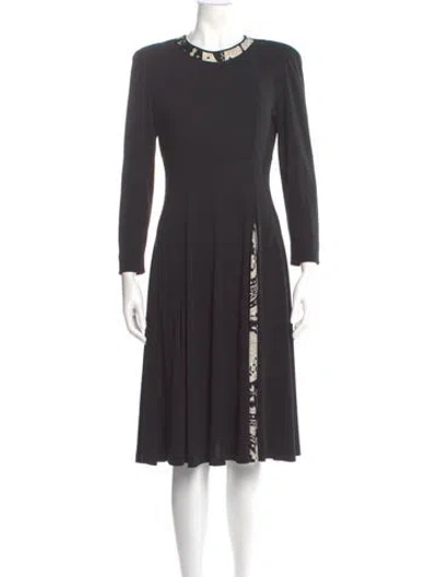 Pre-owned Leonard Crew Neck Midi Length Dress In Gray