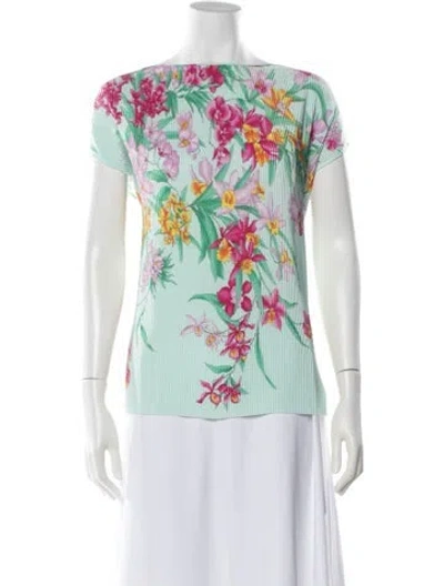 Pre-owned Leonard Floral Print Bateau Neckline Top In Green