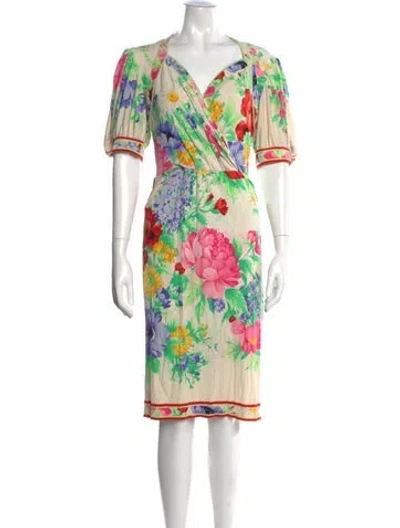 Pre-owned Leonard Floral Print Knee-length Dress In White